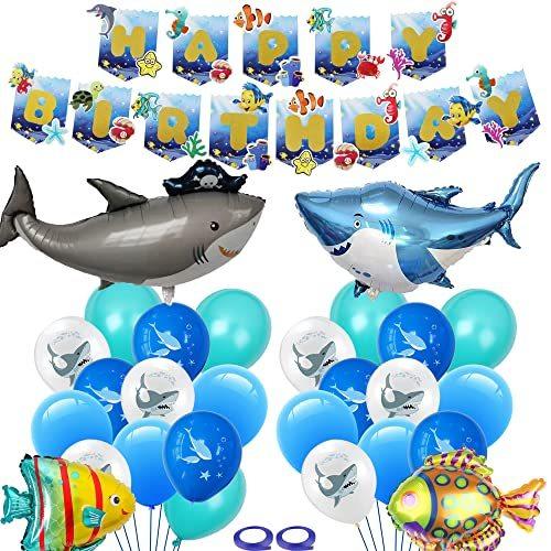 516円 59 以上節約 誕生日 飾り付け 海 Happy Birthday Diy 3d バナー 大きな 3d魚バルーンセット 海賊サメアルミ風船 ヨシキリザメアルミ
