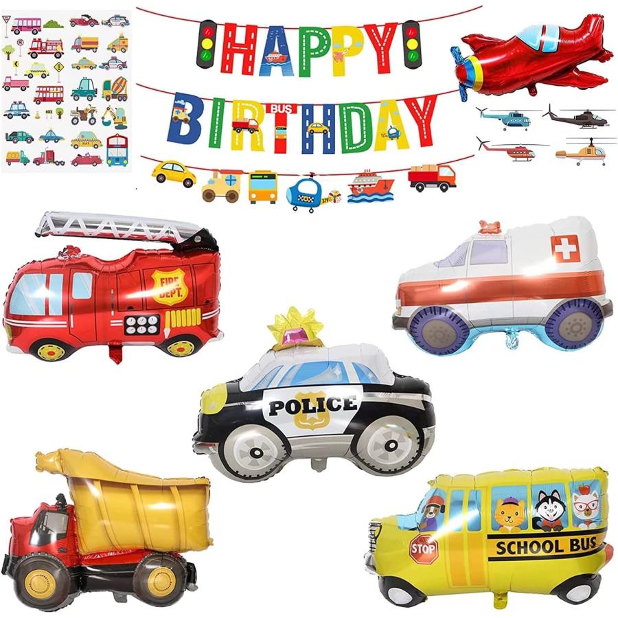爆売りセール開催中 誕生日 車 飾り付け シンプル パーティー セット 大きな 3d車バルーンセット Happy Birthdayバースデーバナー 交通バナー 救急車ア