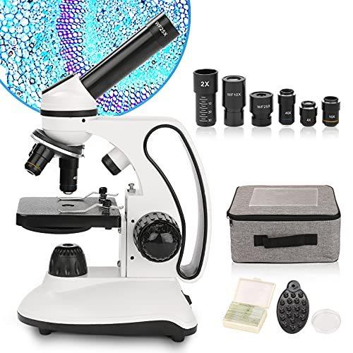 見事な創造力 光学顕微鏡40*2000倍の単眼生物顕微鏡 光学ガラス 上部と下部のLEDライト 日本語説明書 10標本スライド レンズ キ 顕微鏡