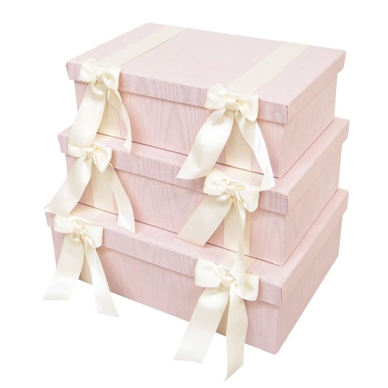 ジェニファーテイラー ボックス 収納 3点セット（Chinon-PK×スクエアボックス×リボン×モアレ） Jennifer Taylor カルトナージュ ・定形外郵便物不可