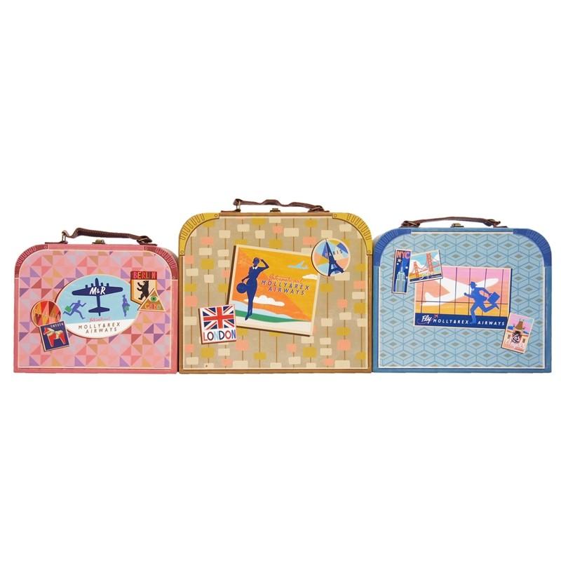MOLLY & REX スーツケース型ボックス 収納 フタ付き 3点セット（世界 