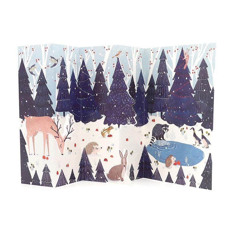 ロジャーラボード クリスマスカード ジグザグ折り 65％以上節約 グリーティングカード 好きに 動物たちの集まる魔法の池