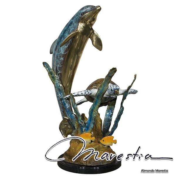 Marestia マレスティア イルカとウミガメ(ドルフィン/タートル) インテリア 置物 銅像 オブジェ 大理石 送料無料