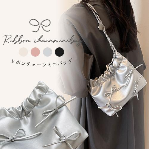ショルダーバッグ ミニ リボン バッグ バレエコア 巾着 チェーン  