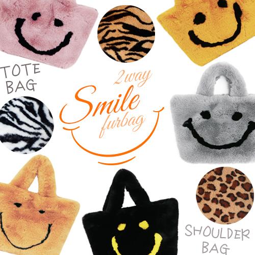 ファーバッグ スマイル トートバッグ ショルダーバッグ ふわふわ にこ  