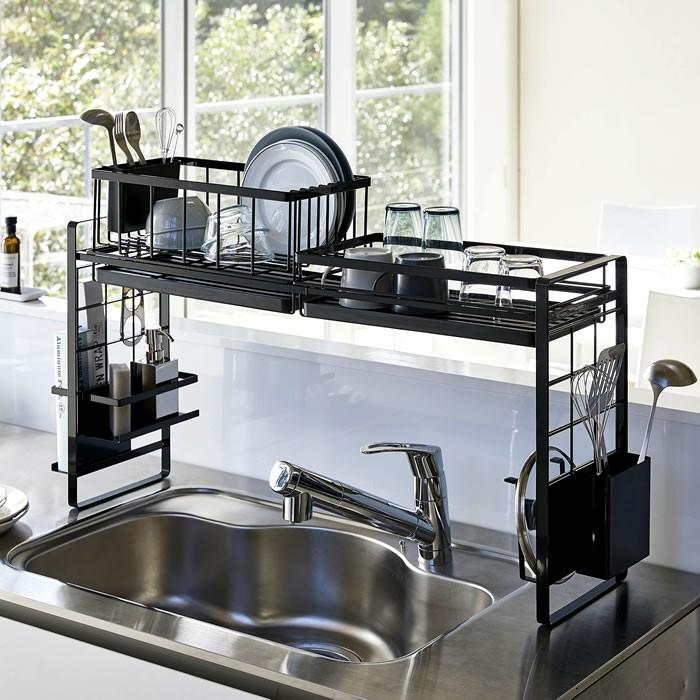 シンク上水切りラック　ブラックラック tower 水切りラック シンク上 伸縮システムラック用 ボトルラック