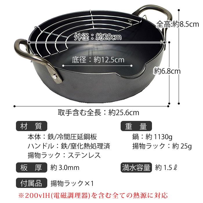RIVER LIGHT（リバーライト） 鉄 天ぷら鍋 極 JAPAN 天ぷら鍋S 20cm IH