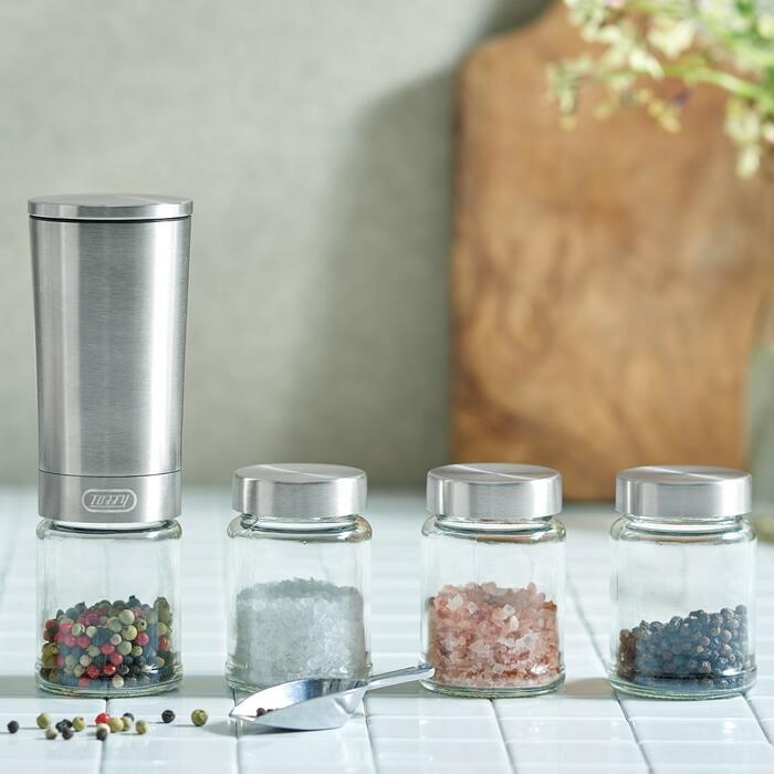 Toffy toffy 電動ソルト&ペッパーミル・専用ボトル2個セット K-EM1-SV