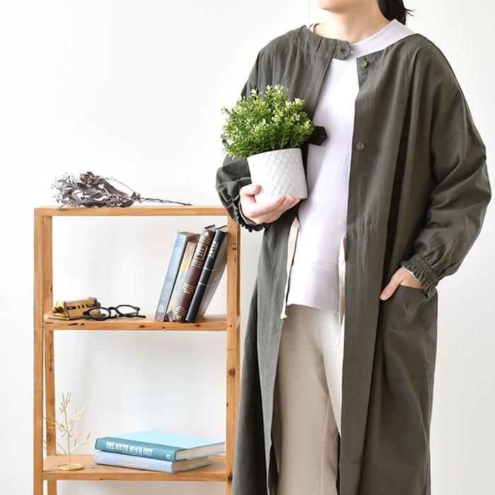 エプロン おしゃれ エムキューブ クリンクル ロングギャザーかっぽう着