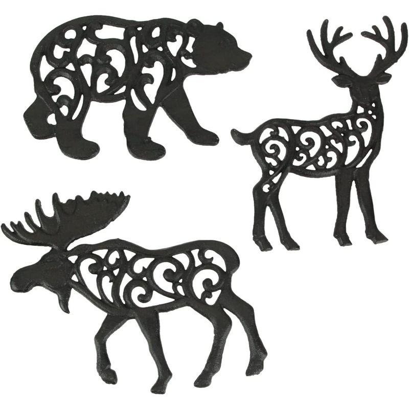 鋳鉄ロッジデザイン 野生動物 キッチン 五徳 装飾 壁掛けアート 鹿 ムースベア 3個セット - 4