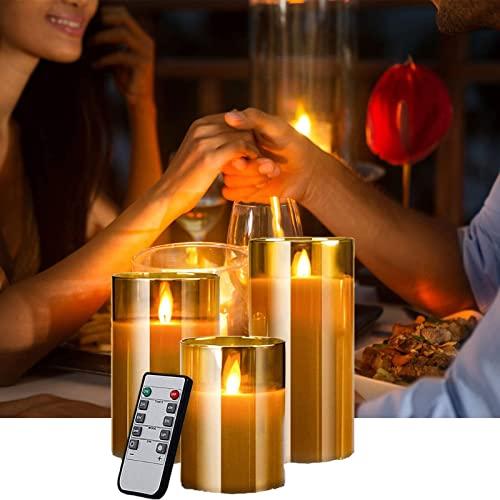 AnnTec LEDキャンドルライト ledグラス ゴールド ロウソク 本物の炎の