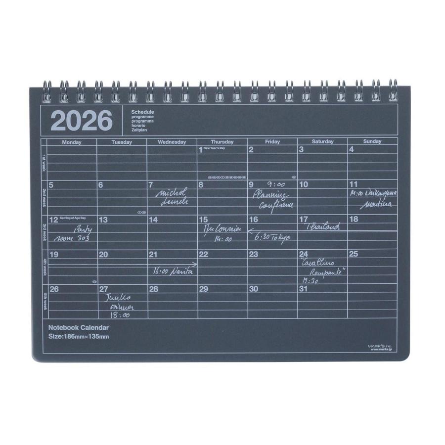 手帳 2026 スケジュール帳 201月始まり 月間ブロック B6変型 ノート