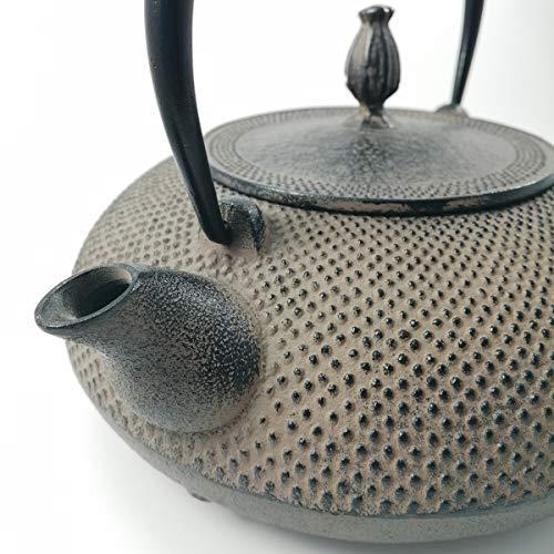 卸直営南部鉄器 鉄瓶 平丸アラレ 黒 鉄蓋 1.2L 食器、グラス