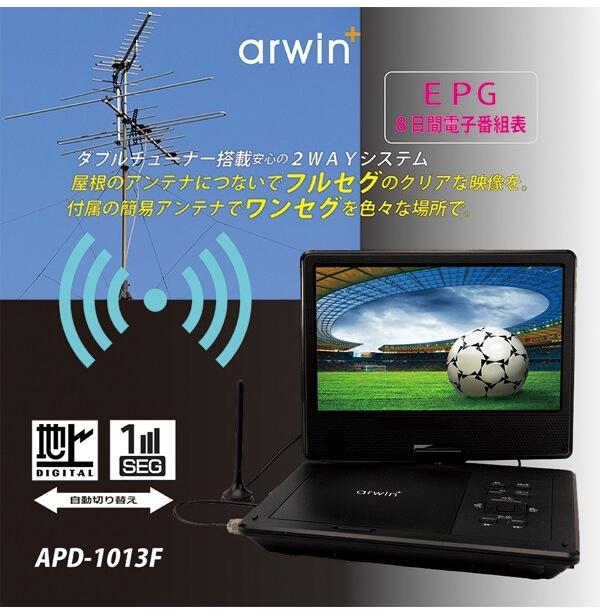 訳あり:箱いたみ】arwin 10.1インチ液晶 フルセグ 地デジチューナー