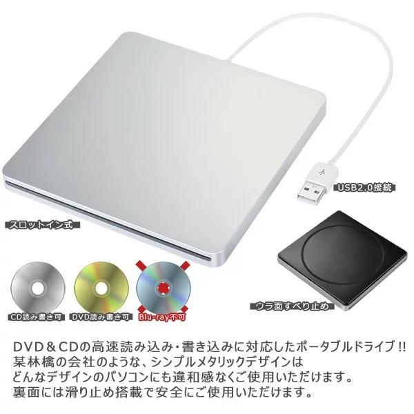 Windows10/11対応 USB2.0 スリム DVDドライブ スロットイン 外付け