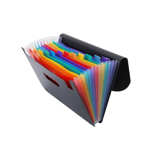 蓋付き アコーディオンファイル 伸縮 持ち運び 12ポケット A4ファイルボックス 大容量 書類 収納 整理 分類 デスク周りtecc