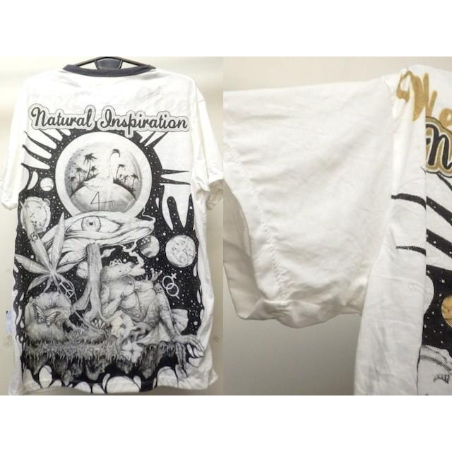 メンズTシャツ/蛙妖怪一目キノコガンジャピース13.../M/ホワイト系 メンズL〜XL カエル 茸  ガンジャ エスニック アジアン｜zakkayakaeru｜02