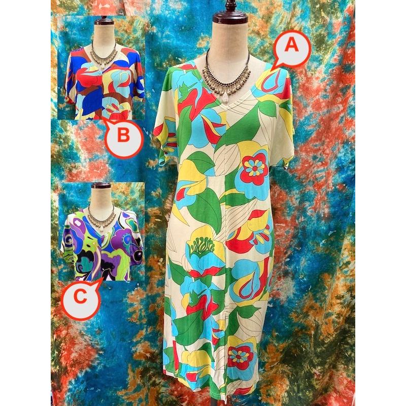 レトロ柄 サイケデリック 着物柄 プルオーバーワンピース 3種 アジアン エスニック Vネック 前スリット タイトワンピース カッコイイ T21 4 47 エスニックzakkaya孵ヤフー店 通販 Yahoo ショッピング