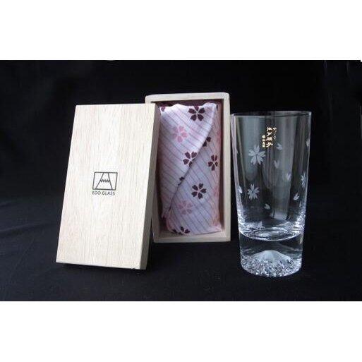 富士山・桜切子グラス2個セット 桐箱入り 田島硝子（株） 富士山グラス 田島硝子 富士山ミニロックグラス 無地×富士山ミニ桜ロックグラス 桜