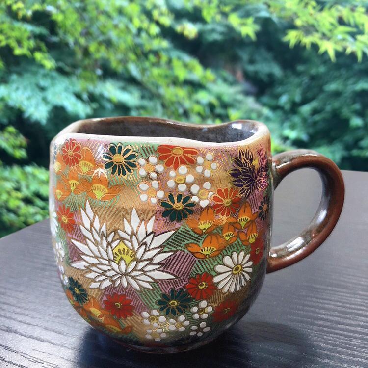 九谷焼　色絵金彩　加賀国　デミカップ　谷口製　酒杯　2点　合せ箱　V　R7000 九谷焼 色絵金彩 加賀国 デミカップ 谷口製 酒杯 2点 合せ箱 V R7000