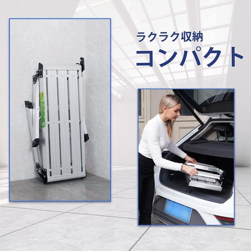 RIKADE　アルミ足場台　洗車台　踏台　軽量　道具が置ける幅広ステップ　折りたたみ　天板75cm×　アルミ脚立　立ち馬アルミ　脚立　作業台