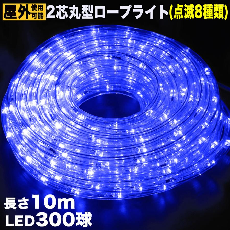 クリスマス 防滴 LED イルミネーション 2芯 丸型 ロープライト 10m 