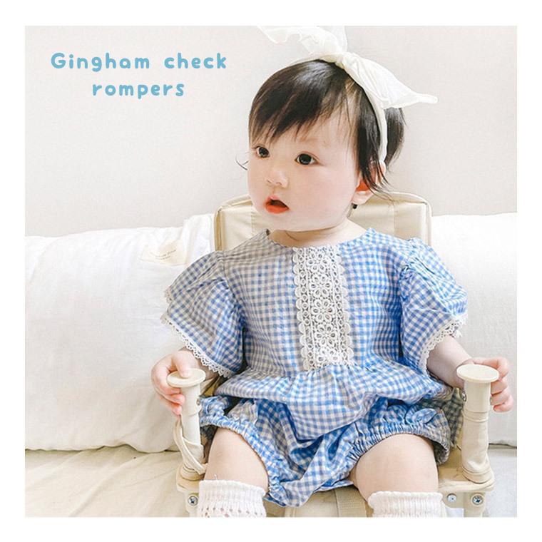 ロンパース ワンピース ベビー服 女の子 春 夏 半袖 コットン 綿 70 80 レース チェック ギンガムチェック フリル キッズ 9c43 9c43 Zakzak雑貨 通販 Yahoo ショッピング