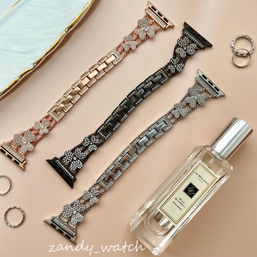 アップルウォッチ バンド  クローバーチェーン ベルト メタル ストーン付き Apple Watch 8 7 SE 6 5 4 3 2 1 可愛い レディース 38mm 40mm 41mm 42mm 44mm 45mm | 
