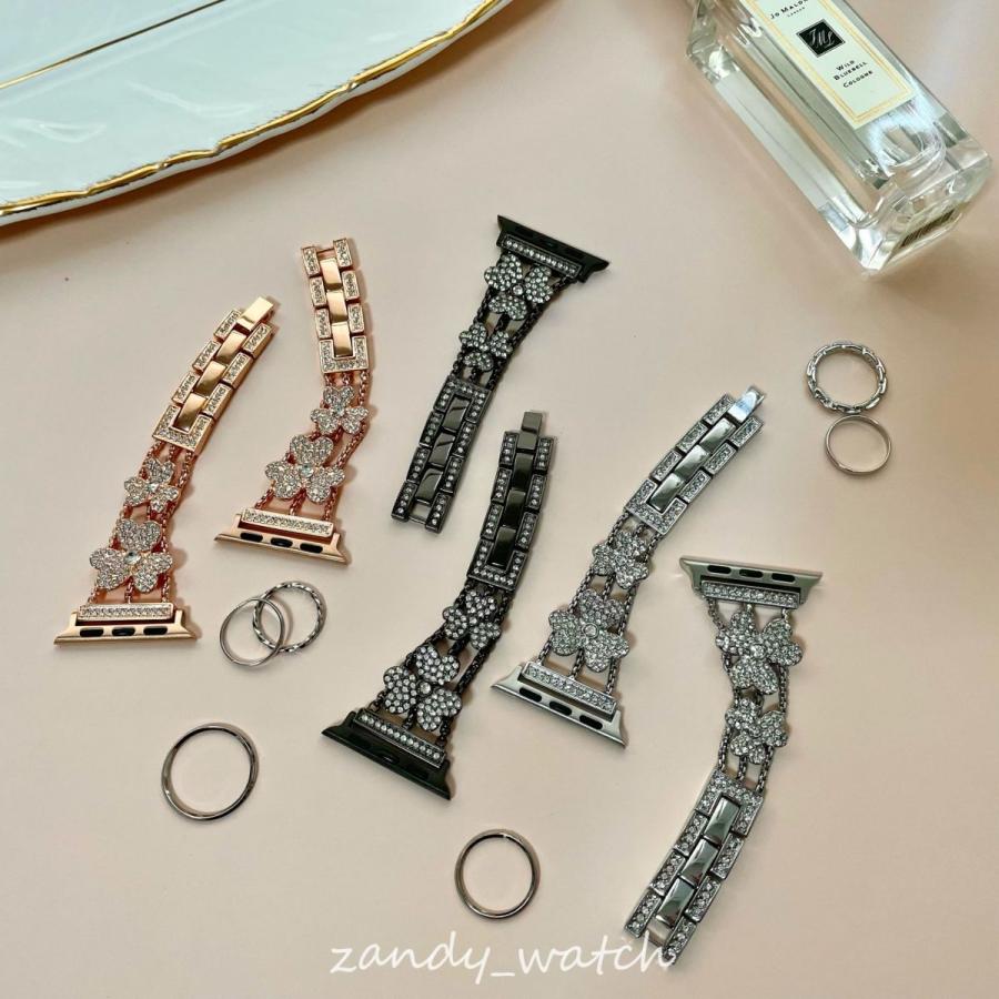 アップルウォッチ バンド  クローバーチェーン ベルト メタル ストーン付き Apple Watch 8 7 SE 6 5 4 3 2 1 可愛い レディース 38mm 40mm 41mm 42mm 44mm 45mm |  | 02