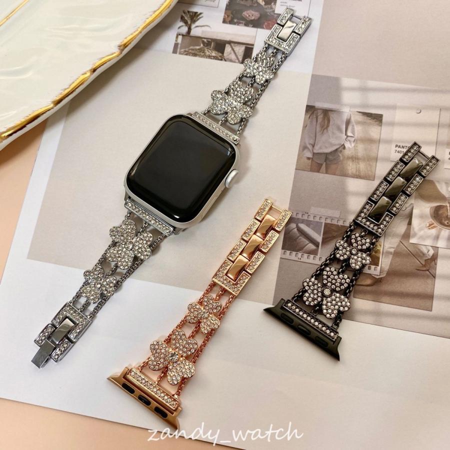 アップルウォッチ バンド  クローバーチェーン ベルト メタル ストーン付き Apple Watch 8 7 SE 6 5 4 3 2 1 可愛い レディース 38mm 40mm 41mm 42mm 44mm 45mm |  | 03