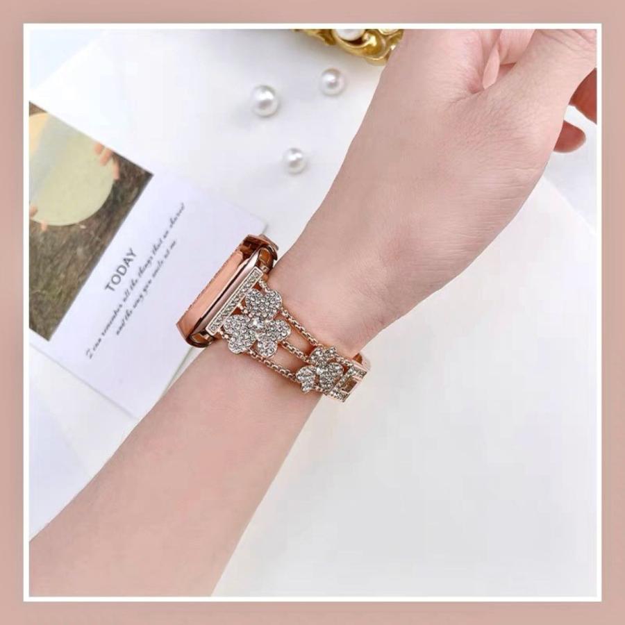 アップルウォッチ バンド  クローバーチェーン ベルト メタル ストーン付き Apple Watch 8 7 SE 6 5 4 3 2 1 可愛い レディース 38mm 40mm 41mm 42mm 44mm 45mm |  | 04