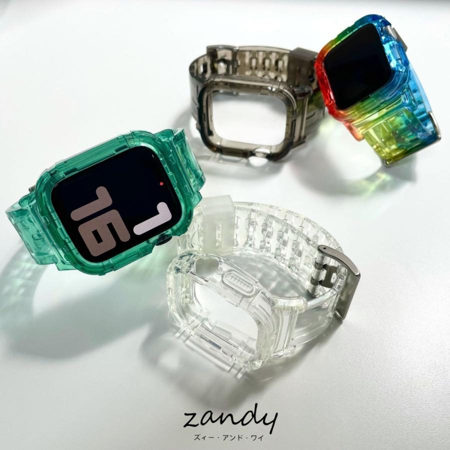 アップルウォッチ バンド クリア ベルト 一体式バンド Apple Watch series7 SE 6 5 4 3 2 1 カバー ケース 38mm 40mm 41mm 42mm 44mm 45mm 透明 TPU おしゃれ | 