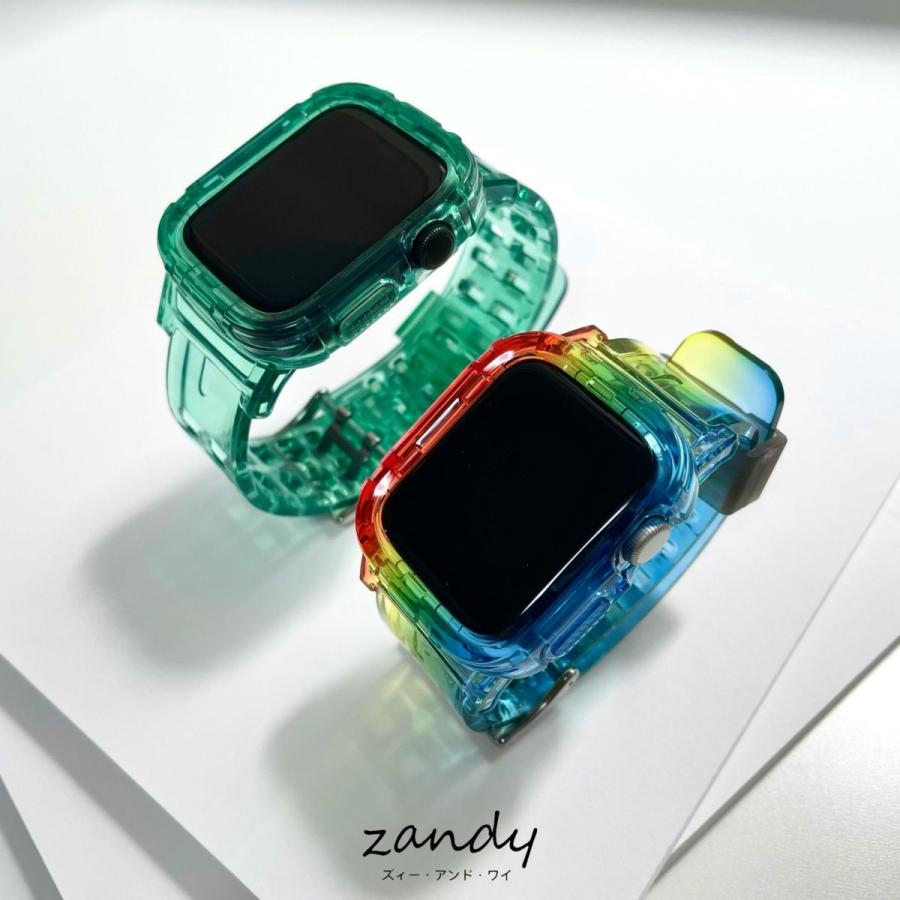 アップルウォッチ バンド クリア ベルト 一体式バンド Apple Watch series7 SE 6 5 4 3 2 1 カバー ケース 38mm 40mm 41mm 42mm 44mm 45mm 透明 TPU おしゃれ |  | 03