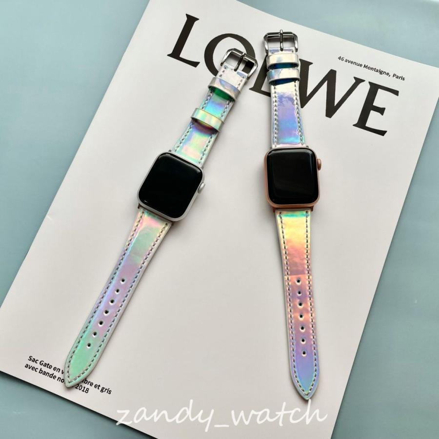 アップルウォッチ バンド レザー ベルト オーロラカラー 皮革 Apple Watch series8 7 SE 6 5 4 3 2 1 おしゃれ レディース 38 40mm 41mm 42mm 44mm 45mm 可愛い |  | 01
