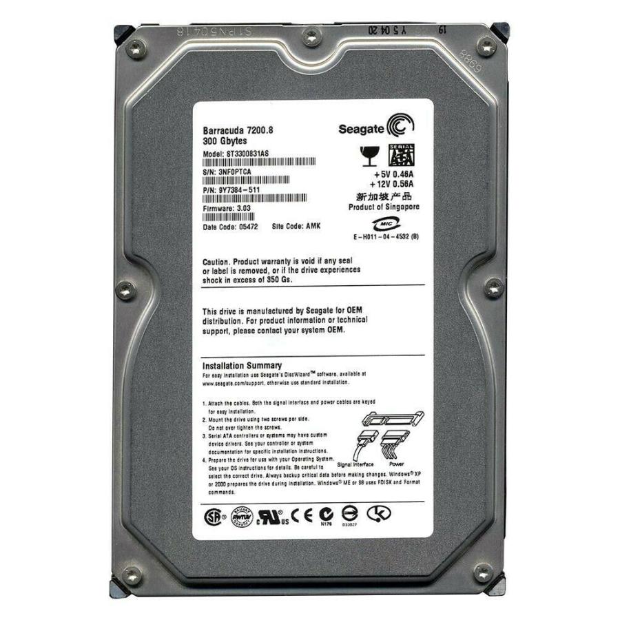 新しいシーゲイトバラクーダ7200.8 300GB内蔵7200RPM 3.5 "" "" "" "（ST3300831AS）HDD｜zappinya