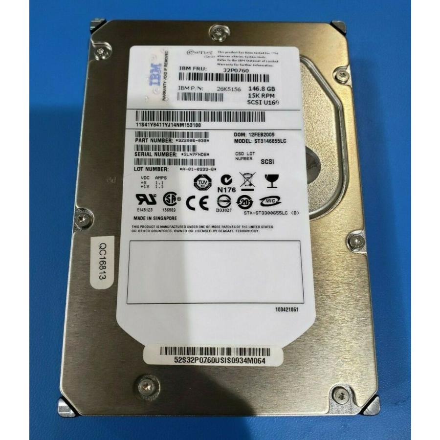 IBM / シーゲート ST3146855LC U160 SCSI 146.8 GB 15Kハードドライブ3.5in