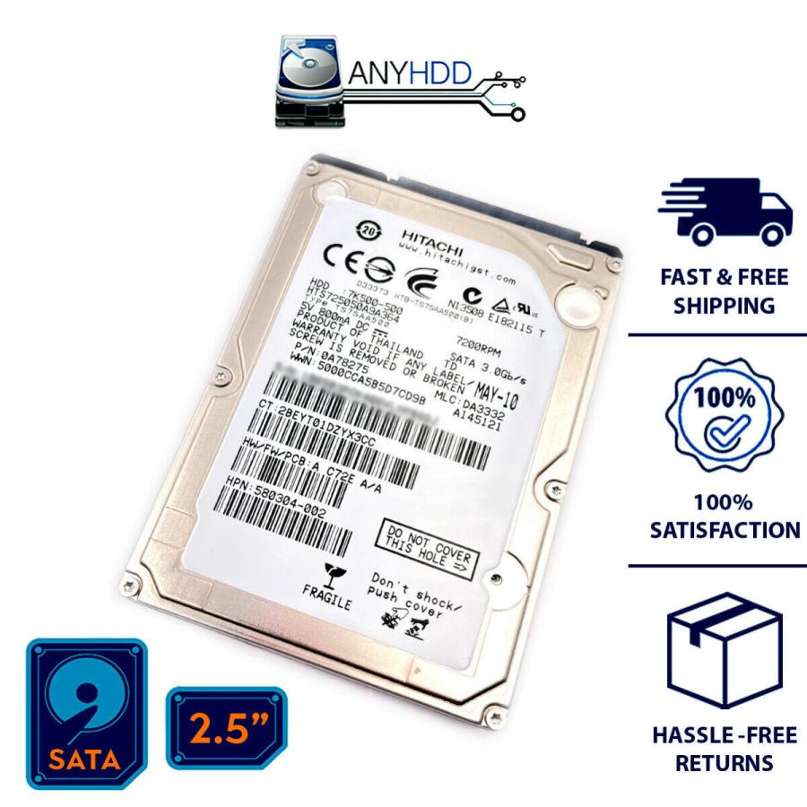 日立7K500-500 HTS725050A9A364 500GB SATAラップトップハードドライブ2.5 ...