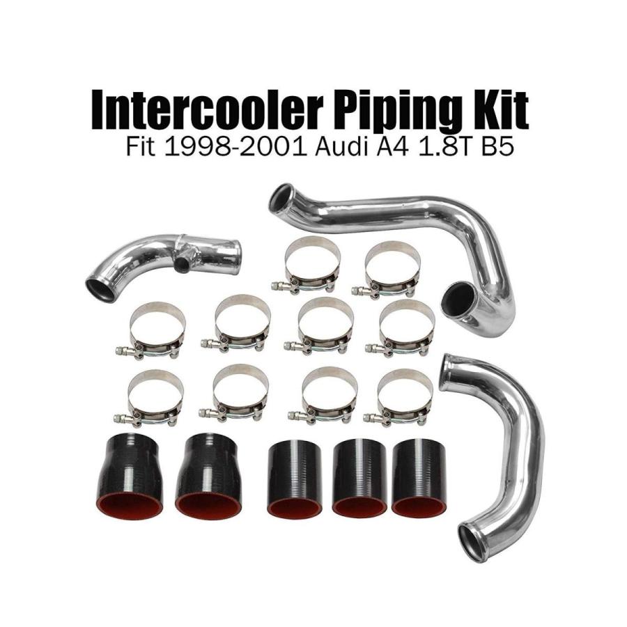 Turbo Charger Aluminum Intercooler Piping Kit Fit 1998 1999 2000 2001 Audi A4 1.8T B5 Bolt On Front Mount Hose With Black Couplers Performance Upgrade 