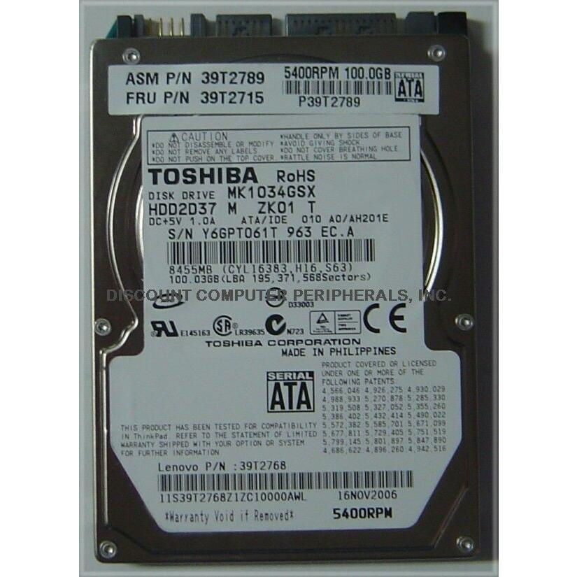 NEW 100GB SATA MK1034GSX 2.5 