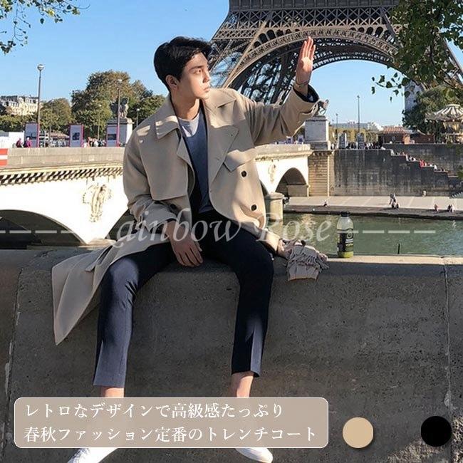 トレンチコート メンズ コート 春秋 ゆったり スプリングコート 通勤 アウター 季節感 長袖 レトロ ロングコート スタイリッシュ お洒落 68 以上節約