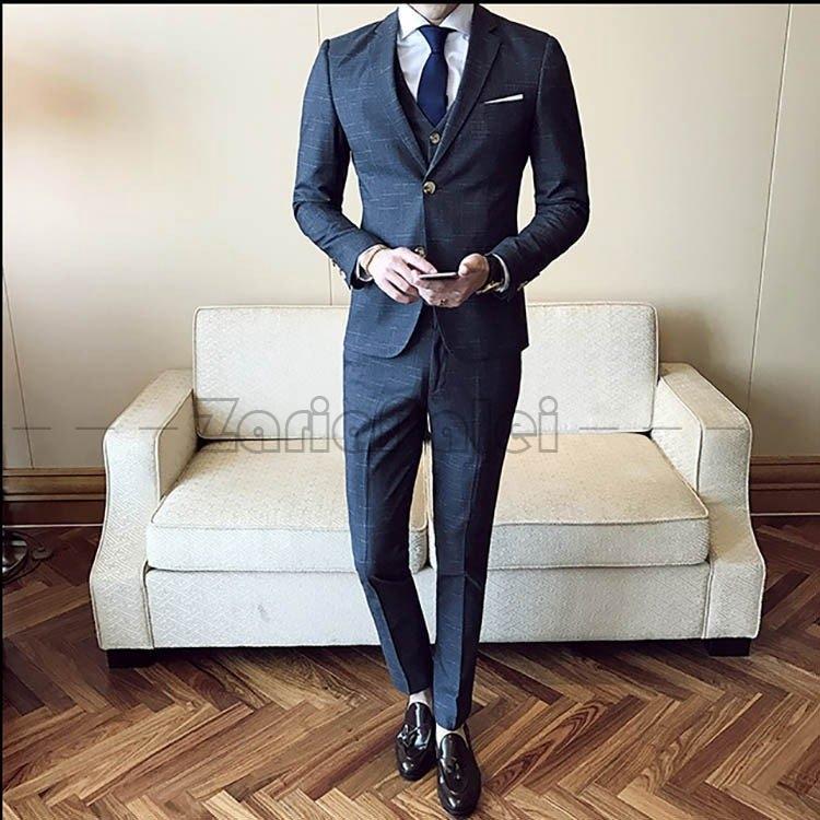 全商品オープニング価格 チェック柄 メンズ ３ピーススーツ スリーピース スリム スーツセットアップ きれいめ 結婚式 細身 忘年会 ビジネススーツ チェック柄 三点セット 新品 スーリピーススーツ メンズ フォーマル ビジネススーツ Pynr In