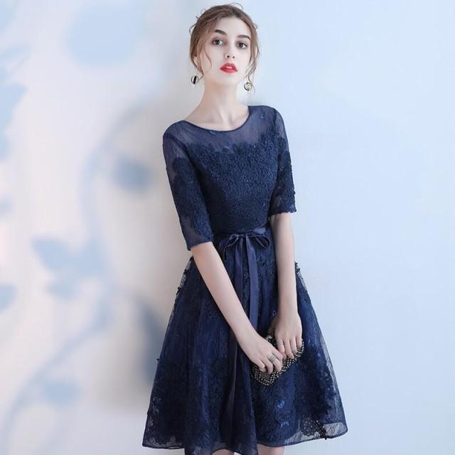 純正通販店 レース チュール リボン ワンピース 新作 レディース 五分袖 大人 結婚式 お呼ばれ パーティー ドレス 人気 春新作 直送 Www Superavila Com