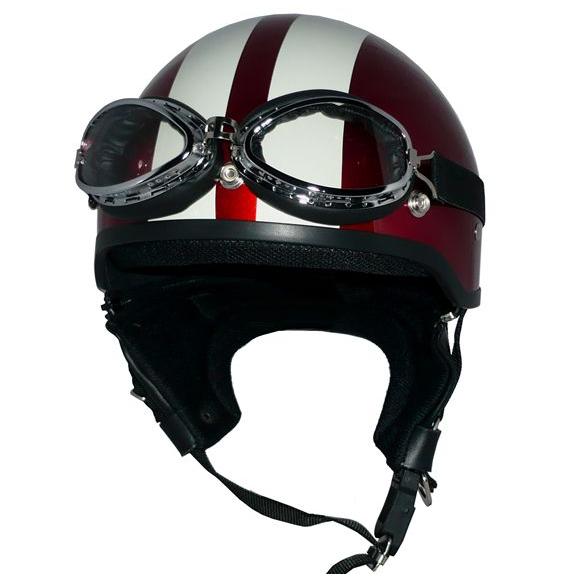 ザワキタ ZK-600 装飾ゴーグル付きハーフジェット(メタリックレッド