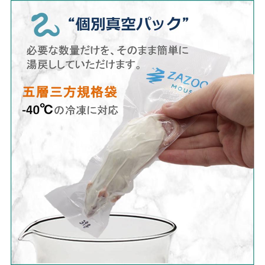 ZAZOO 国産 冷凍マウス ピンクマウスM 3〜4 g 約4.0 cm 真空 ZAZOO 国産 冷凍マウス ピンクマウスM 3〜4 g 約4.0 cm 真空