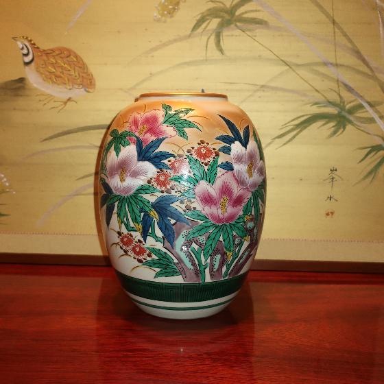 在庫一掃セール】花瓶 陶器 九谷焼色絵秋草芙蓉 : 10ka-iroefuyou 