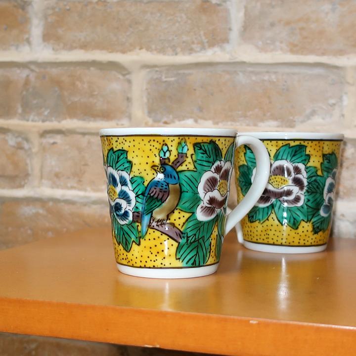 九谷焼 マグカップ コーヒーカップ フリーカップ 吉田屋風牡丹鳥
