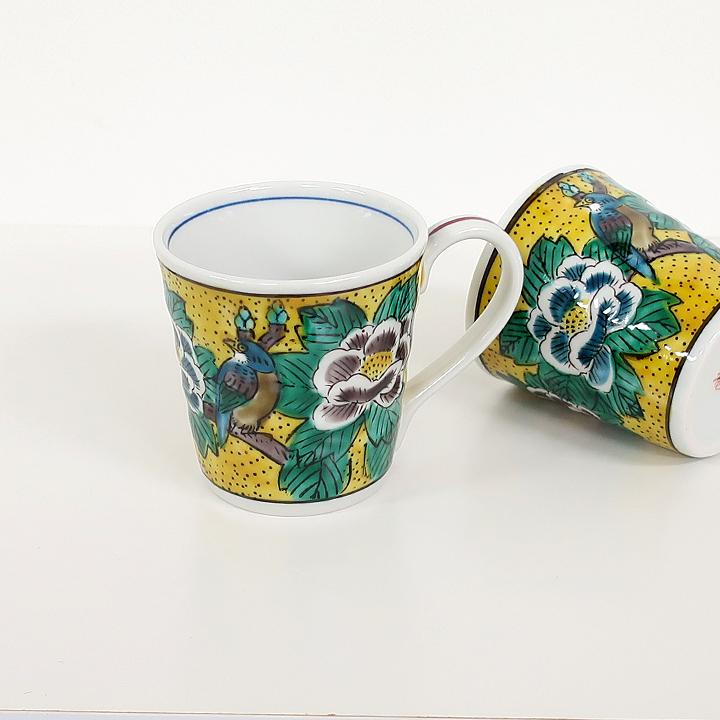 九谷焼 マグカップ コーヒーカップ フリーカップ 吉田屋風牡丹鳥