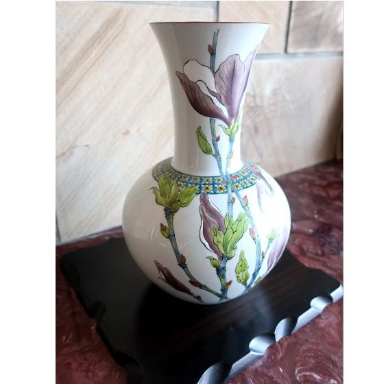 九谷焼 インテリア置物 花瓶 陶器 九谷焼木蓮 沢田千恵作 : ZAZU&CO