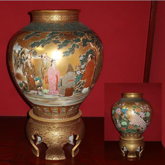 九谷焼 【逸品物】花瓶 陶器 九谷焼 特大台付花瓶(24号高さ74cm 九谷焼 【逸品物】花瓶 陶器 九谷焼 特大台付花瓶(24号高さ74cm