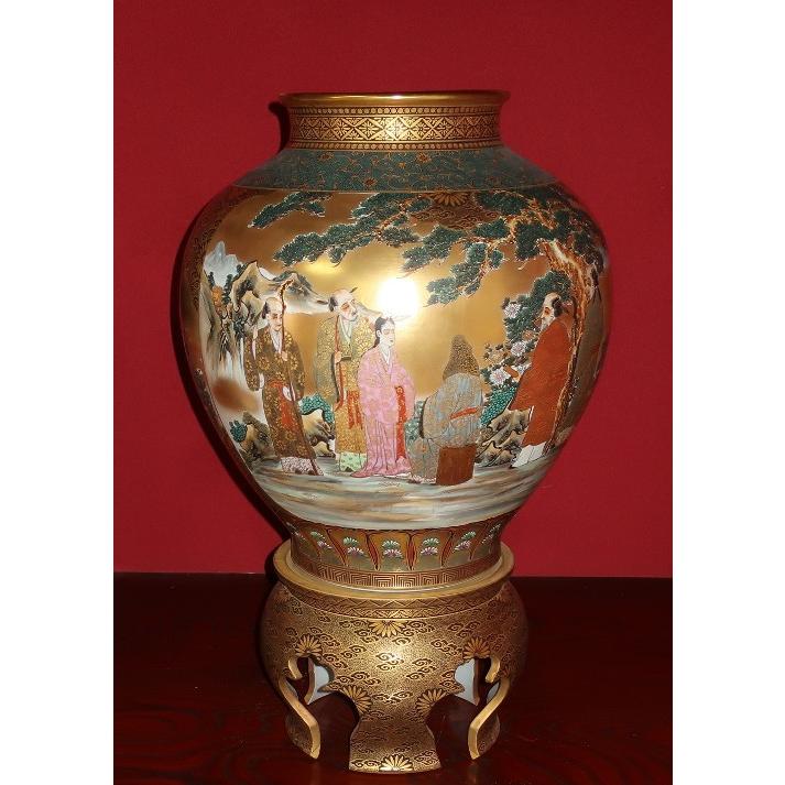 九谷焼 【逸品物】花瓶 陶器 九谷焼 特大台付花瓶(24号高さ74cm 九谷焼 【逸品物】花瓶 陶器 九谷焼 特大台付花瓶(24号高さ74cm